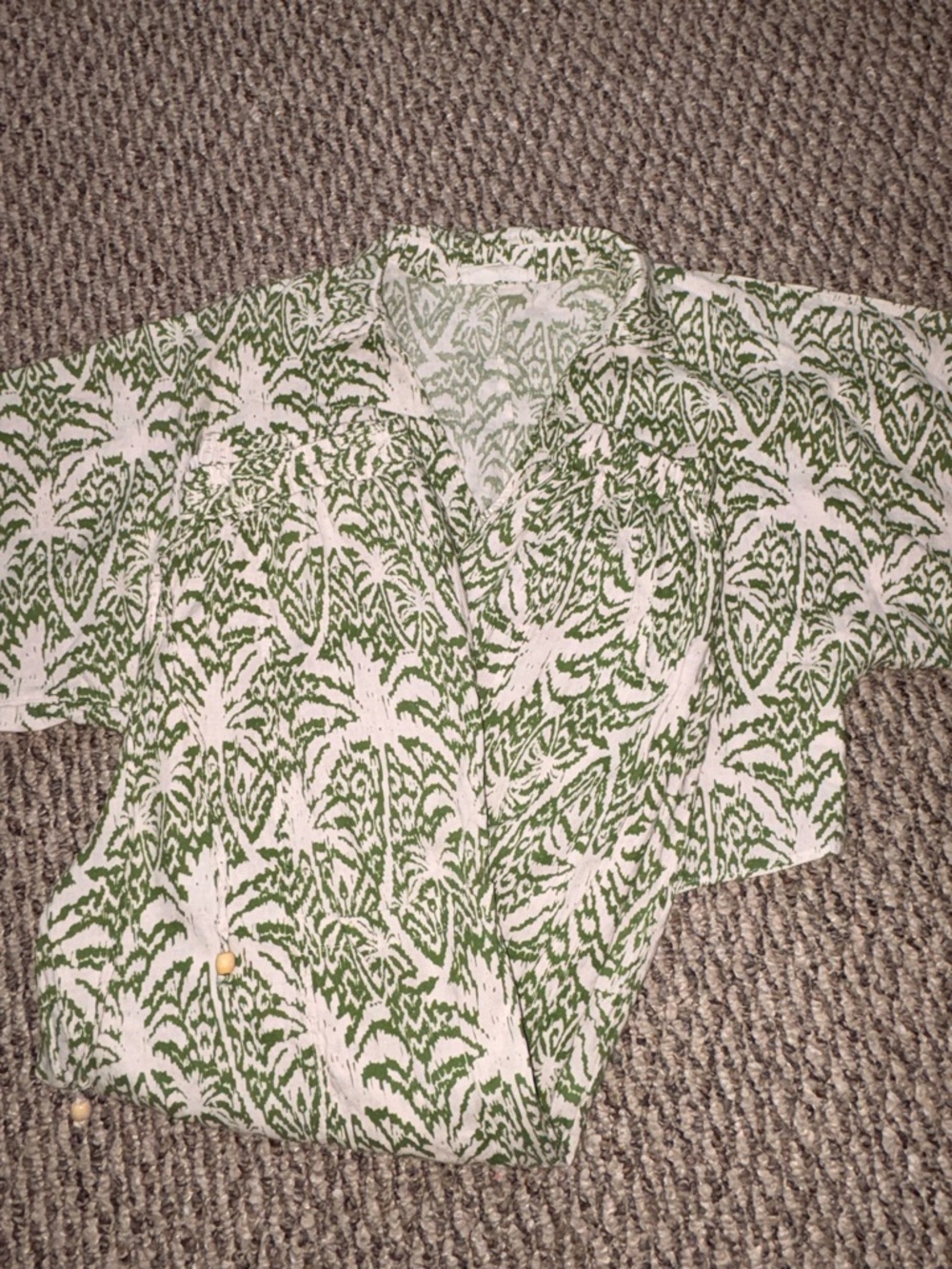 Panama Jack Green and White Palm-Print Swim Coverup